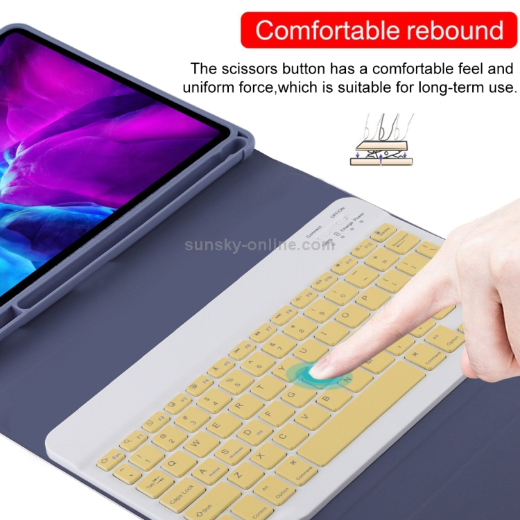 TG11B Detachable Bluetooth Yellow Keyboard + Microfiber Leather Tablet Case for iPad Pro 11 inch (2020), with Pen Slot & Holder (Purple) TG11B Detachable Bluetooth Yellow Keyboard + Microfiber Leather Tablet Case for iPad Pro 11 inch (2020), with Pen Slot & Holder (Purple)