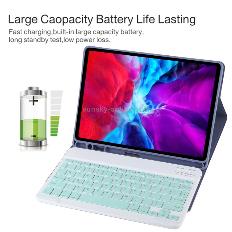 TG11B Detachable Bluetooth Green Keyboard + Microfiber Leather Tablet Case for iPad Pro 11 inch (2020), with Pen Slot & Holder (Purple) TG11B Detachable Bluetooth Green Keyboard + Microfiber Leather Tablet Case for iPad Pro 11 inch (2020), with Pen Slot & Holder (Purple)