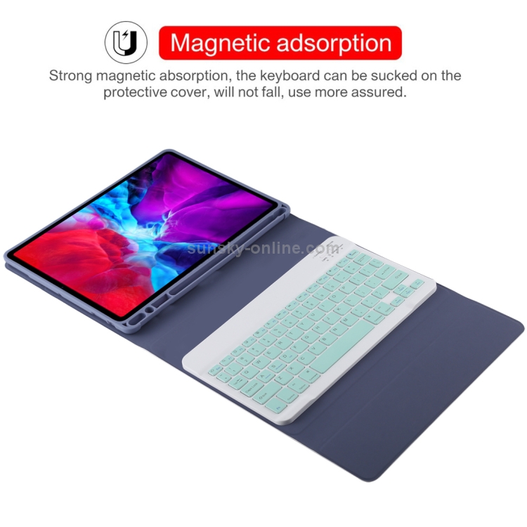TG11B Detachable Bluetooth Green Keyboard + Microfiber Leather Tablet Case for iPad Pro 11 inch (2020), with Pen Slot & Holder (Purple) TG11B Detachable Bluetooth Green Keyboard + Microfiber Leather Tablet Case for iPad Pro 11 inch (2020), with Pen Slot & Holder (Purple)