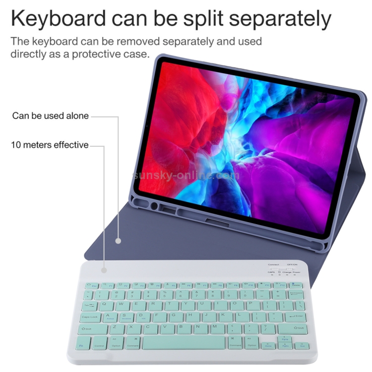 TG11B Detachable Bluetooth Green Keyboard + Microfiber Leather Tablet Case for iPad Pro 11 inch (2020), with Pen Slot & Holder (Purple) TG11B Detachable Bluetooth Green Keyboard + Microfiber Leather Tablet Case for iPad Pro 11 inch (2020), with Pen Slot & Holder (Purple)