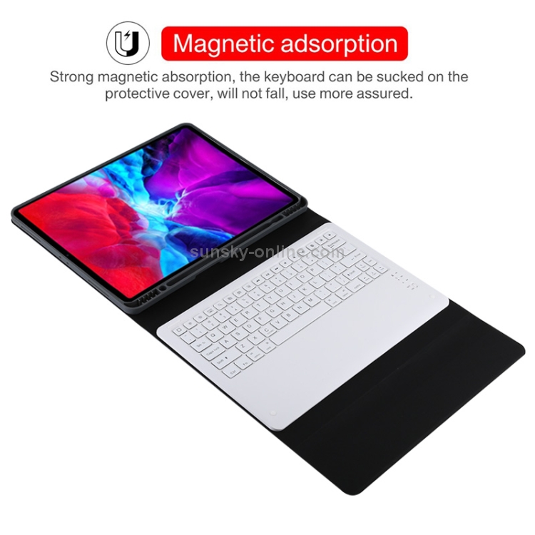 T129 Detachable Bluetooth White Keyboard Microfiber Leather Tablet Case for iPad Pro 12.9 inch (2020), with Holder (Black) T129 Detachable Bluetooth White Keyboard Microfiber Leather Tablet Case for iPad Pro 12.9 inch (2020), with Holder (Black)