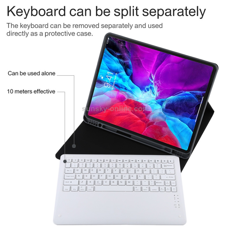 T129 Detachable Bluetooth White Keyboard Microfiber Leather Tablet Case for iPad Pro 12.9 inch (2020), with Holder (Black) T129 Detachable Bluetooth White Keyboard Microfiber Leather Tablet Case for iPad Pro 12.9 inch (2020), with Holder (Black)