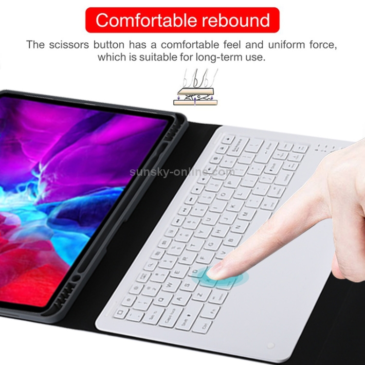 T129 Detachable Bluetooth White Keyboard Microfiber Leather Tablet Case for iPad Pro 12.9 inch (2020), with Holder (Black) T129 Detachable Bluetooth White Keyboard Microfiber Leather Tablet Case for iPad Pro 12.9 inch (2020), with Holder (Black)