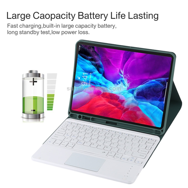 TG11BC Detachable Bluetooth White Keyboard Microfiber Leather Tablet Case for iPad Pro 11 inch (2020), with Touchpad & Pen Slot & Holder (Dark Green) TG11BC Detachable Bluetooth White Keyboard Microfiber Leather Tablet Case for iPad Pro 11 inch (2020), with Touchpad & Pen Slot & Holder (Dark Green)