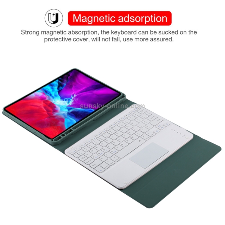 TG11BC Detachable Bluetooth White Keyboard Microfiber Leather Tablet Case for iPad Pro 11 inch (2020), with Touchpad & Pen Slot & Holder (Dark Green) TG11BC Detachable Bluetooth White Keyboard Microfiber Leather Tablet Case for iPad Pro 11 inch (2020), with Touchpad & Pen Slot & Holder (Dark Green)