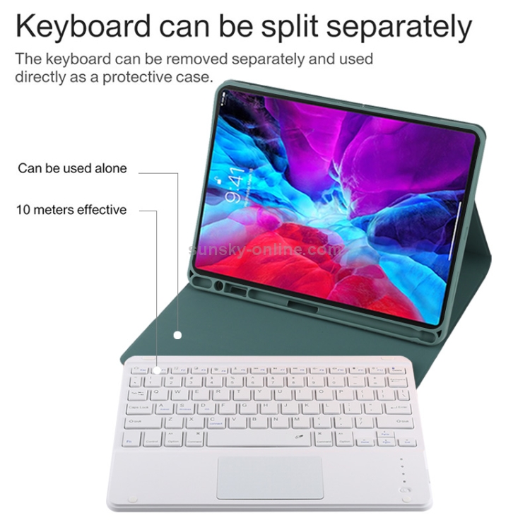 TG11BC Detachable Bluetooth White Keyboard Microfiber Leather Tablet Case for iPad Pro 11 inch (2020), with Touchpad & Pen Slot & Holder (Dark Green) TG11BC Detachable Bluetooth White Keyboard Microfiber Leather Tablet Case for iPad Pro 11 inch (2020), with Touchpad & Pen Slot & Holder (Dark Green)