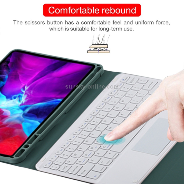 TG11BC Detachable Bluetooth White Keyboard Microfiber Leather Tablet Case for iPad Pro 11 inch (2020), with Touchpad & Pen Slot & Holder (Dark Green) TG11BC Detachable Bluetooth White Keyboard Microfiber Leather Tablet Case for iPad Pro 11 inch (2020), with Touchpad & Pen Slot & Holder (Dark Green)