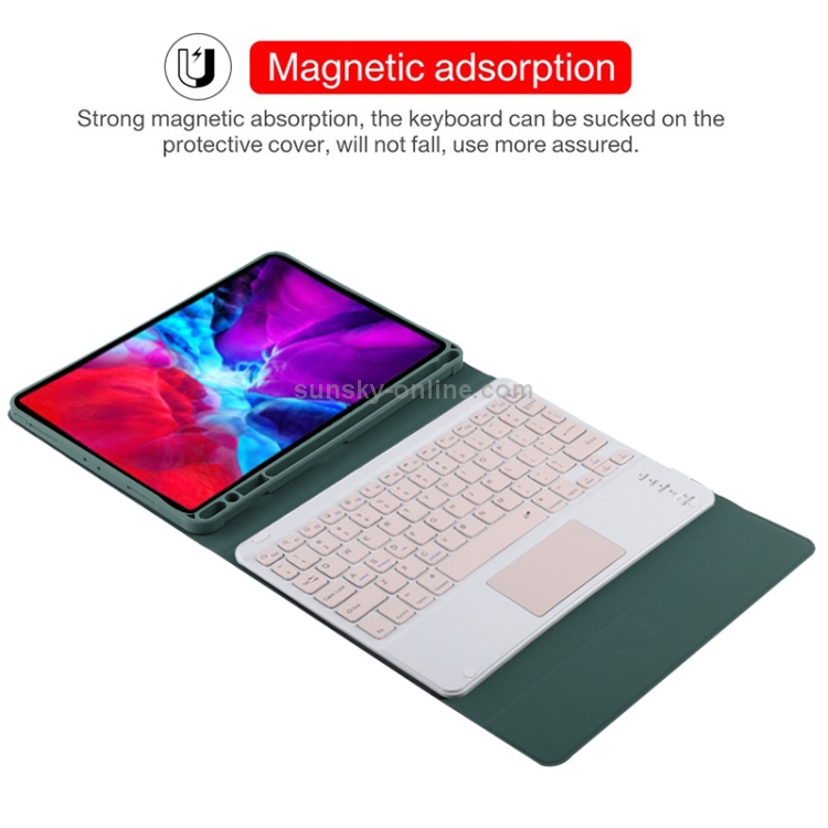 TG11BC Detachable Bluetooth Pink Keyboard Microfiber Leather Tablet Case for iPad Pro 11 inch (2020), with Touchpad & Pen Slot & Holder (Dark Green) TG11BC Detachable Bluetooth Pink Keyboard Microfiber Leather Tablet Case for iPad Pro 11 inch (2020), with Touchpad & Pen Slot & Holder (Dark Green)