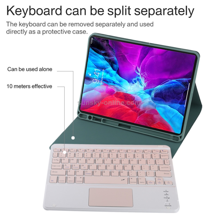 TG11BC Detachable Bluetooth Pink Keyboard Microfiber Leather Tablet Case for iPad Pro 11 inch (2020), with Touchpad & Pen Slot & Holder (Dark Green) TG11BC Detachable Bluetooth Pink Keyboard Microfiber Leather Tablet Case for iPad Pro 11 inch (2020), with Touchpad & Pen Slot & Holder (Dark Green)