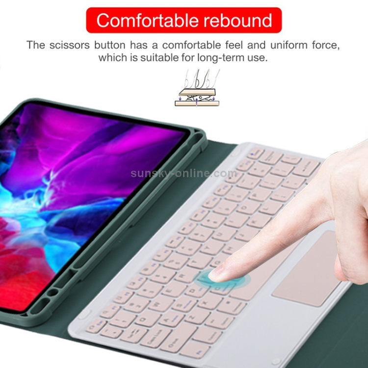 TG11BC Detachable Bluetooth Pink Keyboard Microfiber Leather Tablet Case for iPad Pro 11 inch (2020), with Touchpad & Pen Slot & Holder (Dark Green) TG11BC Detachable Bluetooth Pink Keyboard Microfiber Leather Tablet Case for iPad Pro 11 inch (2020), with Touchpad & Pen Slot & Holder (Dark Green)