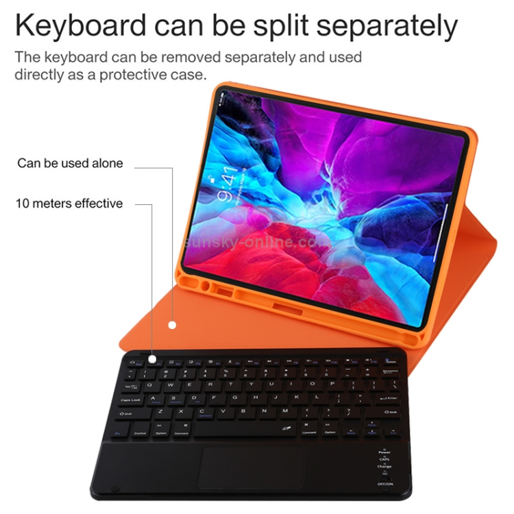 TG11BC Detachable Bluetooth Black Keyboard Microfiber Leather Tablet Case for iPad Pro 11 inch (2020), with Touchpad & Pen Slot & Holder (Orange) TG11BC Detachable Bluetooth Black Keyboard Microfiber Leather Tablet Case for iPad Pro 11 inch (2020), with Touchpad & Pen Slot & Holder (Orange)