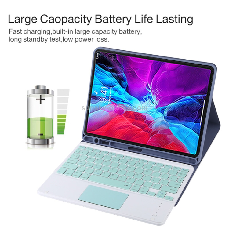 TG11BC Detachable Bluetooth Green Keyboard Microfiber Leather Tablet Case for iPad Pro 11 inch (2020), with Touchpad & Pen Slot & Holder (Purple) TG11BC Detachable Bluetooth Green Keyboard Microfiber Leather Tablet Case for iPad Pro 11 inch (2020), with Touchpad & Pen Slot & Holder (Purple)