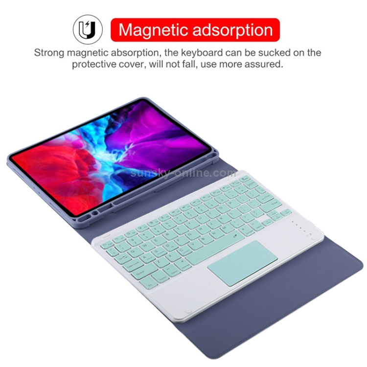 TG11BC Detachable Bluetooth Green Keyboard Microfiber Leather Tablet Case for iPad Pro 11 inch (2020), with Touchpad & Pen Slot & Holder (Purple) TG11BC Detachable Bluetooth Green Keyboard Microfiber Leather Tablet Case for iPad Pro 11 inch (2020), with Touchpad & Pen Slot & Holder (Purple)