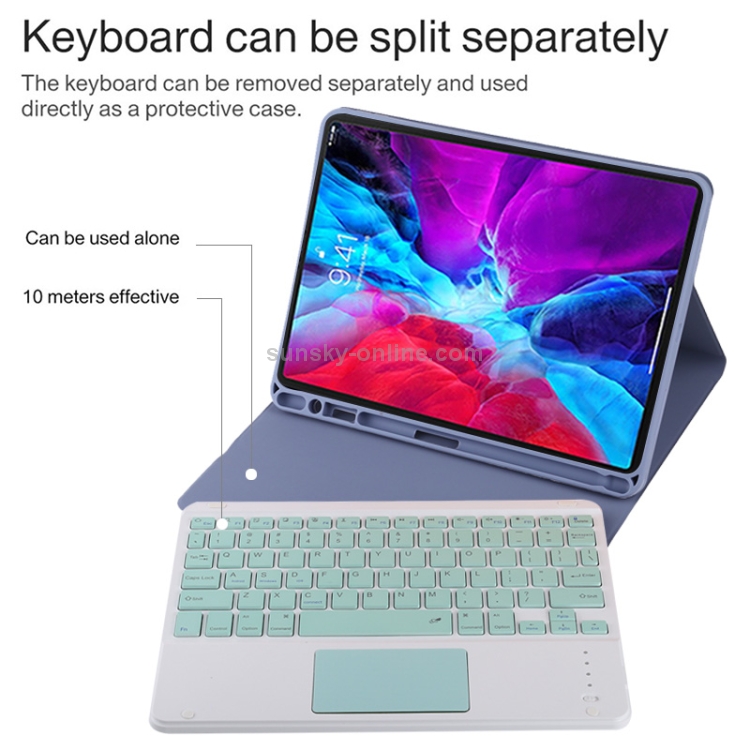 TG11BC Detachable Bluetooth Green Keyboard Microfiber Leather Tablet Case for iPad Pro 11 inch (2020), with Touchpad & Pen Slot & Holder (Purple) TG11BC Detachable Bluetooth Green Keyboard Microfiber Leather Tablet Case for iPad Pro 11 inch (2020), with Touchpad & Pen Slot & Holder (Purple)