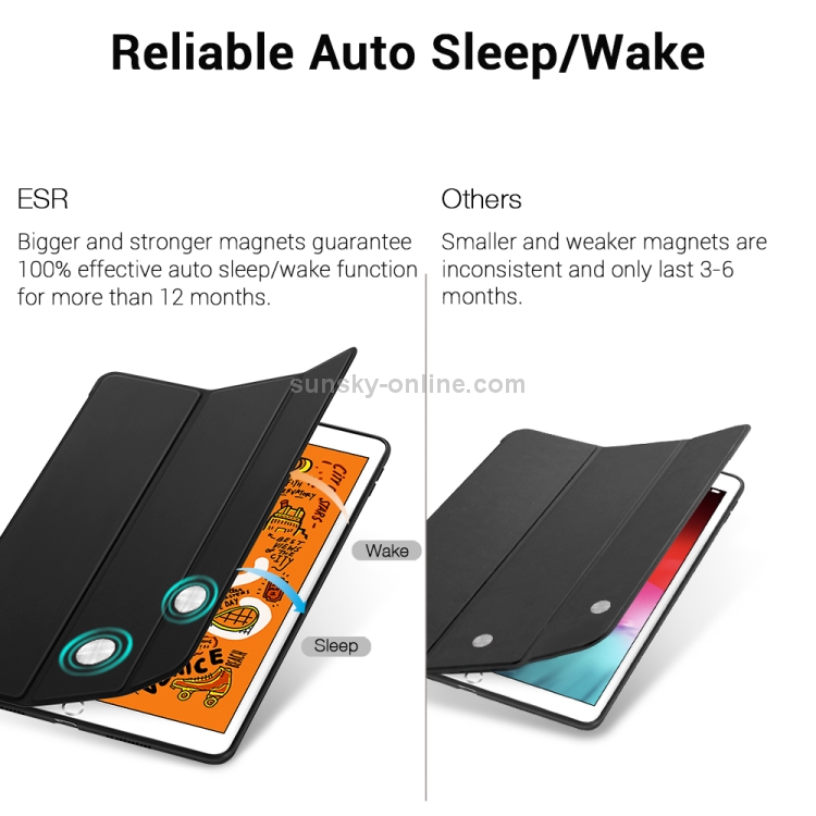 ESR Yippee Color Rebound Series Slim Fit Leather + Soft TPU Case for iPad Mini 2019, with Three-folding & Sleep / Wake-up Function(Black) ESR Yippee Color Rebound Series Slim Fit Leather + Soft TPU Case for iPad Mini 2019, with Three-folding & Sleep / Wake-up Function(Black)
