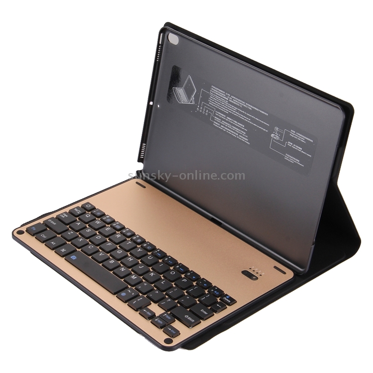 For iPad Pro 10.5 inch Detachable Aluminum Alloy Bluetooth Keyboard + Lambskin Texture Leather Tablet Case with Holder(Gold)