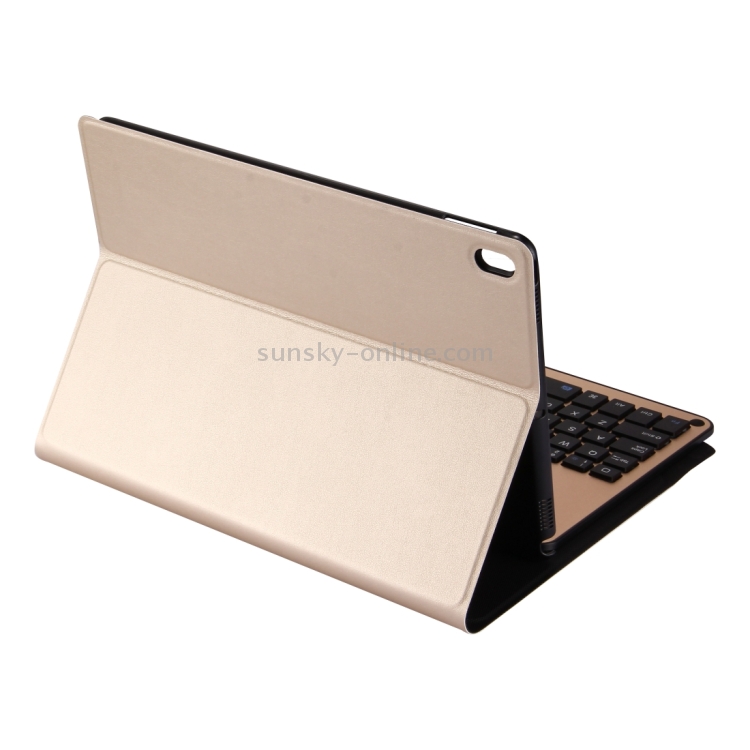 For iPad Pro 10.5 inch Detachable Aluminum Alloy Bluetooth Keyboard + Lambskin Texture Leather Tablet Case with Holder(Gold)