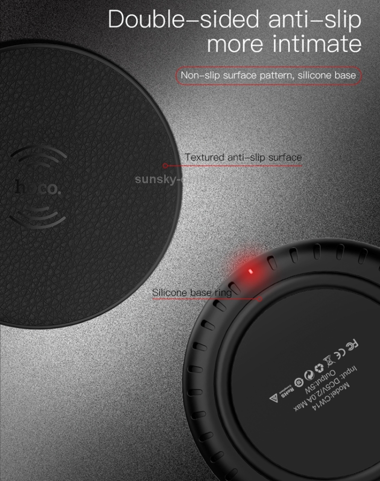 Hoco CW14 Round DC 5V/2A Max Fast Charging Wireless Charger Pad with Indicator Light Hoco CW14 Round DC 5V/2A Max Fast Charging Wireless Charger Pad with Indicator Light