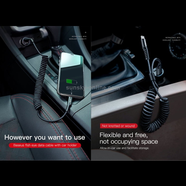 Baseus 1m 2A 8 pin USB Fish Eye Spring Car Charger Cable Baseus 1m 2A 8 pin USB Fish Eye Spring Car Charger Cable