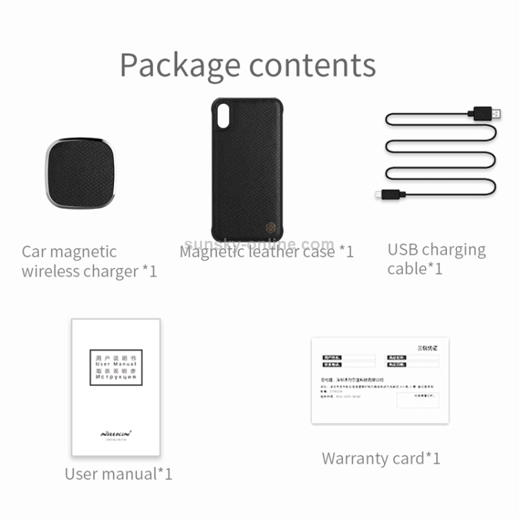 NILLKIN MC016 Genuine Leather Car Holder Fast Charging Qi Magnetic Wireless Charger with iPhone X Genuine Leather Case