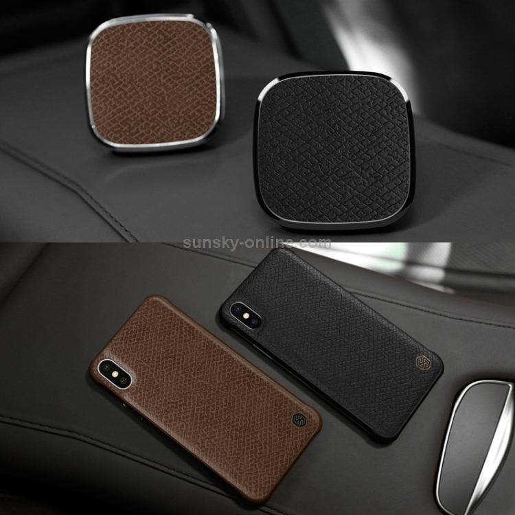 NILLKIN MC016 Genuine Leather Car Holder Fast Charging Qi Magnetic Wireless Charger with iPhone X Genuine Leather Case