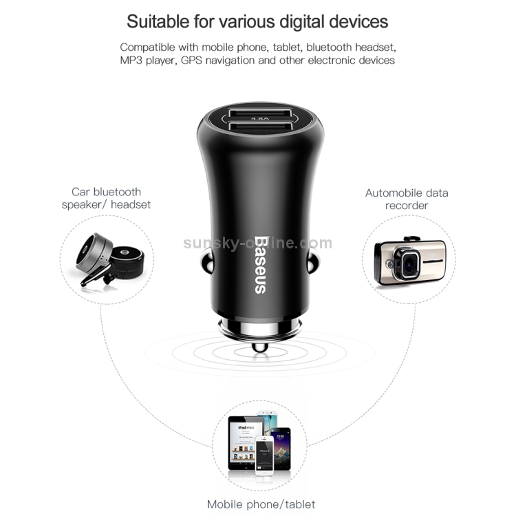 Baseus Gentleman Series 4.8A Dual-USB Smart Car Fast Charger Baseus Gentleman Series 4.8A Dual-USB Smart Car Fast Charger