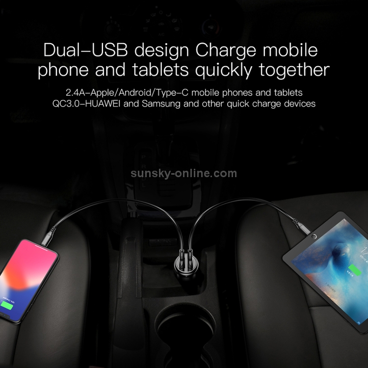 Baseus Gentleman Series QC3.0 Dual-USB Metal Smart Car Fast Charger Baseus Gentleman Series QC3.0 Dual-USB Metal Smart Car Fast Charger