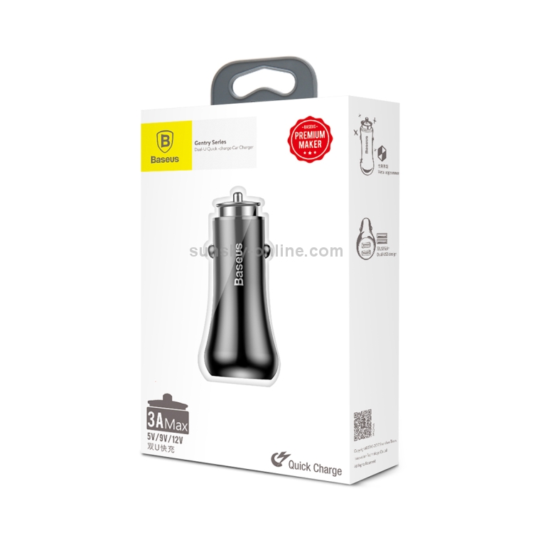 Baseus Gentleman Series QC3.0 Dual-USB Metal Smart Car Fast Charger Baseus Gentleman Series QC3.0 Dual-USB Metal Smart Car Fast Charger
