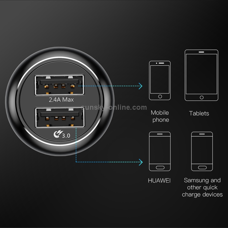 Baseus Gentleman Series QC3.0 Dual-USB Metal Smart Car Fast Charger Baseus Gentleman Series QC3.0 Dual-USB Metal Smart Car Fast Charger
