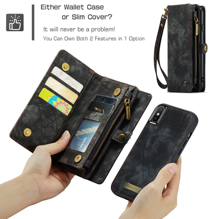CaseMe iPhone XS Max Detachable Retro Leather Zipper Wallet Case