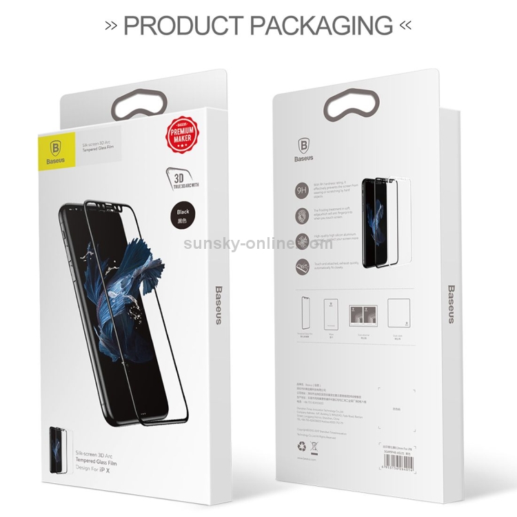 For iPhone X Baseus 0.3mm 9H Hardness 3D Silk-screen Tempered Glass Screen Film Protector(White) For iPhone X Baseus 0.3mm 9H Hardness 3D Silk-screen Tempered Glass Screen Film Protector(White)
