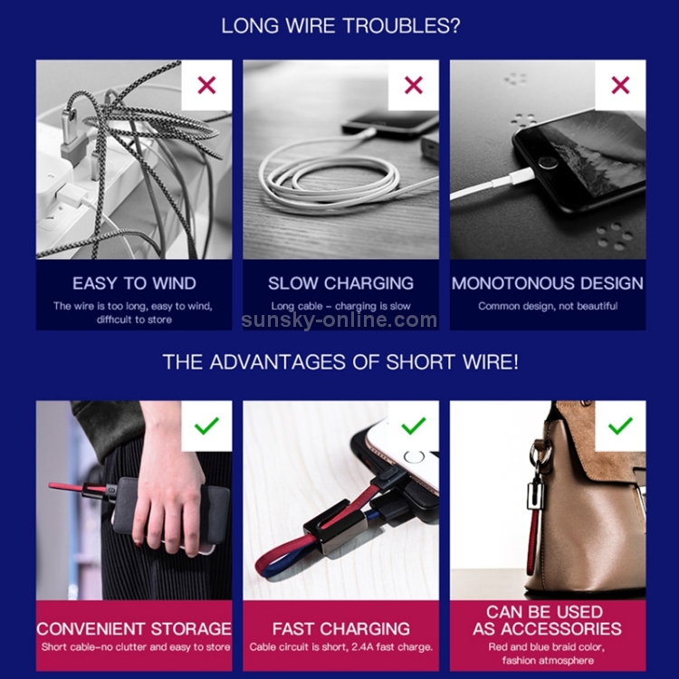 Hoco U36 Portable Weave USB to 8 Pin Data Sync Charging Cable, Max Length: 19cm Hoco U36 Portable Weave USB to 8 Pin Data Sync Charging Cable, Max Length: 19cm