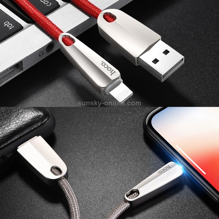 hoco U35 Nylon Braided Cord 2.4A Max USB to 8 Pin Data Sync Charging Cable with Breathing Light, Length: 1.2m hoco U35 Nylon Braided Cord 2.4A Max USB to 8 Pin Data Sync Charging Cable with Breathing Light, Length: 1.2m