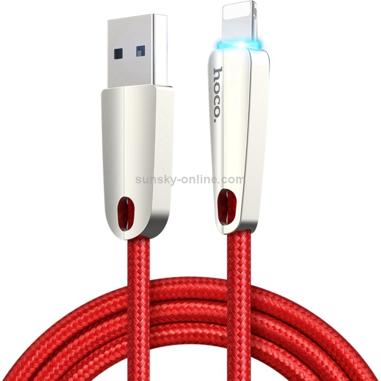 hoco U35 Nylon Braided Cord 2.4A Max USB to 8 Pin Data Sync Charging Cable with Breathing Light, Length: 2m hoco U35 Nylon Braided Cord 2.4A Max USB to 8 Pin Data Sync Charging Cable with Breathing Light, Length: 2m