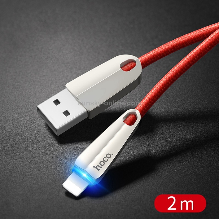 hoco U35 Nylon Braided Cord 2.4A Max USB to 8 Pin Data Sync Charging Cable with Breathing Light, Length: 2m hoco U35 Nylon Braided Cord 2.4A Max USB to 8 Pin Data Sync Charging Cable with Breathing Light, Length: 2m
