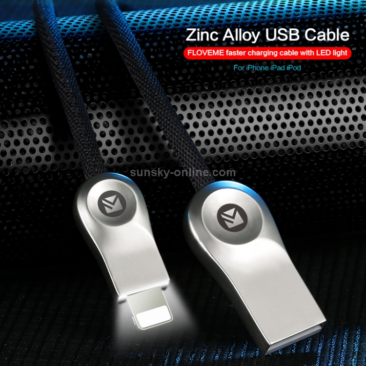 FLOVEME 1m 2.1A Output USB to 8 Pin Zinc Alloy Fast Charging & Data Transmission Cable with LED Light FLOVEME 1m 2.1A Output USB to 8 Pin Zinc Alloy Fast Charging & Data Transmission Cable with LED Light
