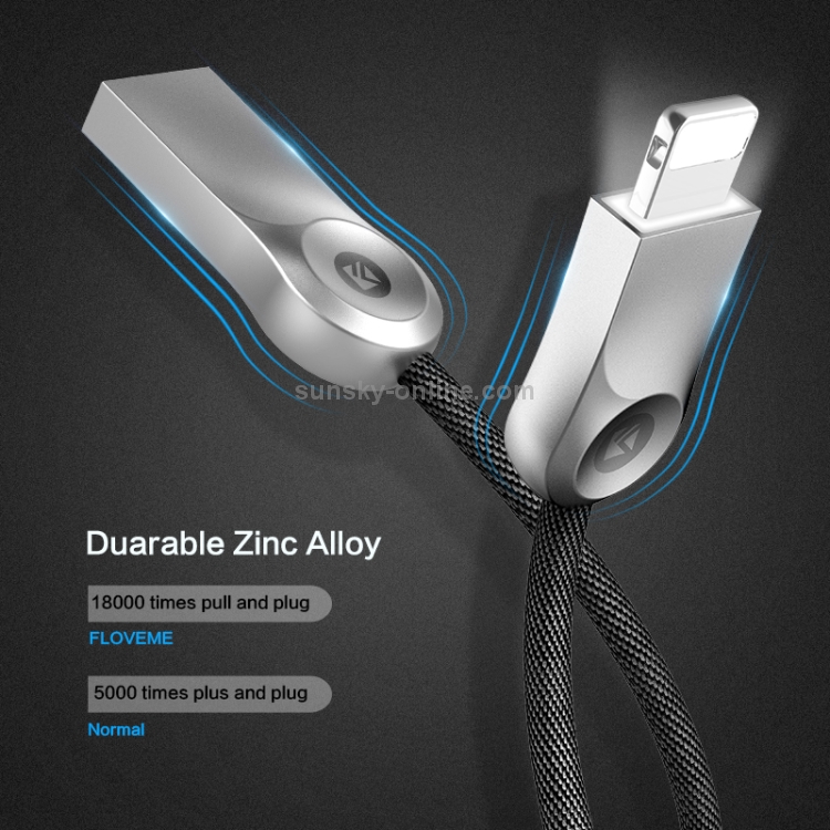 FLOVEME 1m 2.1A Output USB to 8 Pin Zinc Alloy Fast Charging & Data Transmission Cable with LED Light FLOVEME 1m 2.1A Output USB to 8 Pin Zinc Alloy Fast Charging & Data Transmission Cable with LED Light
