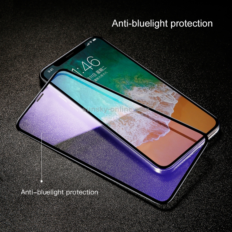 For iPhone X Baseus 0.3mm 9H Hardness 4D Arc Edge Anti Blue-ray Full Screen Tempered Glass Protector For iPhone X Baseus 0.3mm 9H Hardness 4D Arc Edge Anti Blue-ray Full Screen Tempered Glass Protector