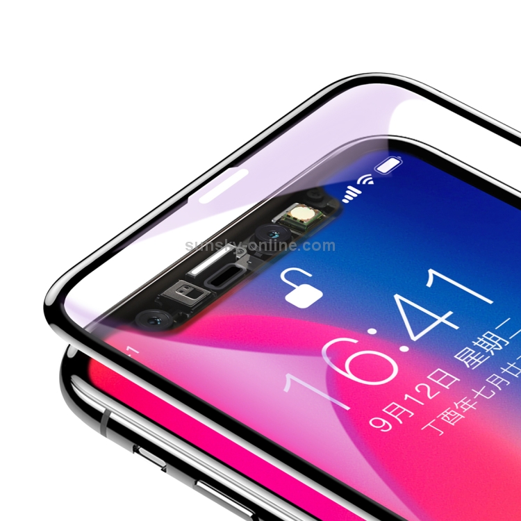 For iPhone X Baseus 0.3mm 9H Hardness 4D Arc Edge Anti Blue-ray Full Screen Tempered Glass Protector For iPhone X Baseus 0.3mm 9H Hardness 4D Arc Edge Anti Blue-ray Full Screen Tempered Glass Protector