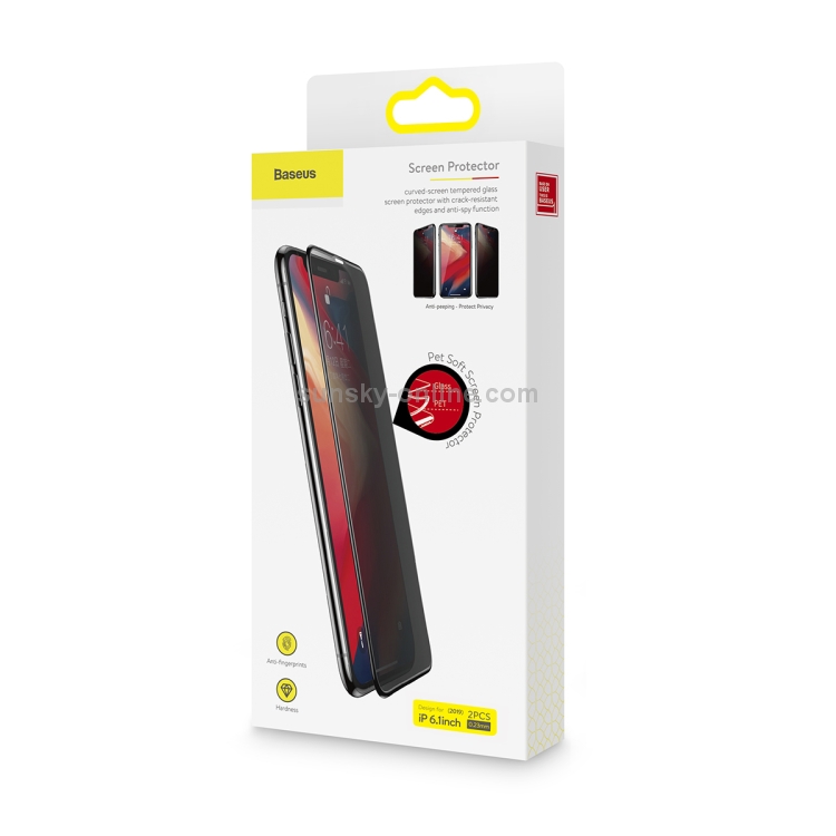 For iPhone 11 / XR 2pcs Baseus 0.23mm Privacy Anti-glare Crack-resistant Edges Curved Full Screen Tempered Glass Film For iPhone 11 / XR 2pcs Baseus 0.23mm Privacy Anti-glare Crack-resistant Edges Curved Full Screen Tempered Glass Film