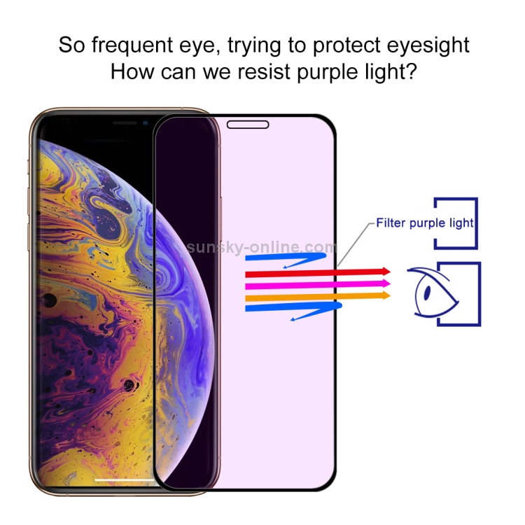 For iPhone 11 Pro Max / XS Max Anti-scratch 9H 10D Full Screen Purple-ray Tempered Glass Film For iPhone 11 Pro Max / XS Max Anti-scratch 9H 10D Full Screen Purple-ray Tempered Glass Film