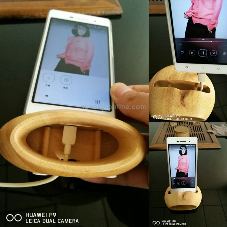 Amplificateur de son & support de smartphone en bambou