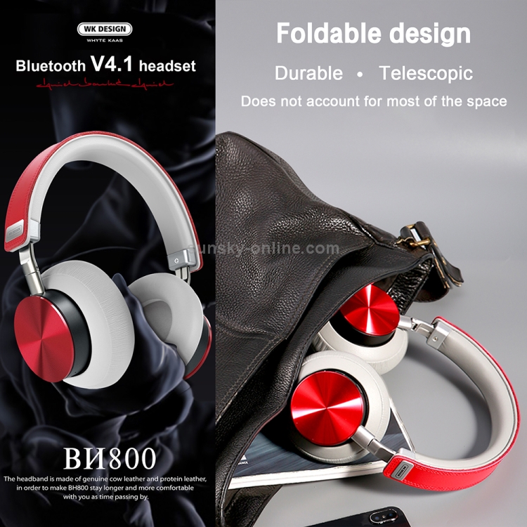 WK BH800 Bluetooth 4.1 Foldable Wireless Bluetooth Headset, Support Call (Red) WK BH800 Bluetooth 4.1 Foldable Wireless Bluetooth Headset, Support Call (Red)