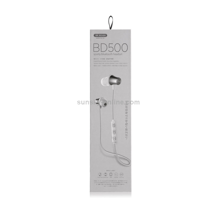 WK BD500 Bluetooth 4.1 Wireless Sports Bluetooth Earphone, Support for Calls, Cable Length: 70mm(White) WK BD500 Bluetooth 4.1 Wireless Sports Bluetooth Earphone, Support for Calls, Cable Length: 70mm(White)
