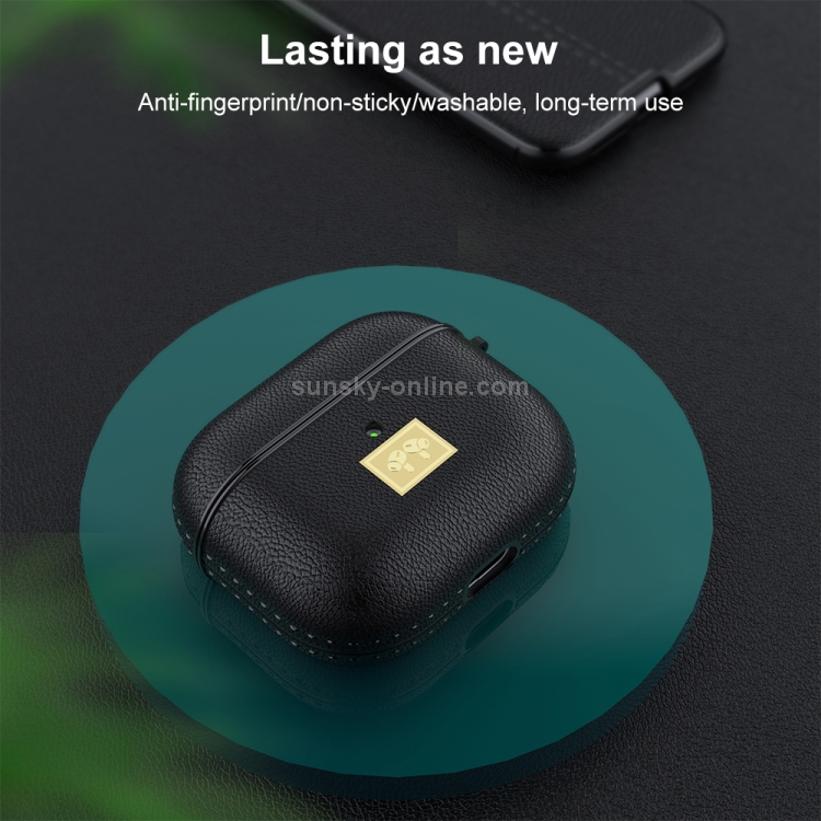 Leather Texture Earphone Protective Case with Hook for AirPods 3 (Dark Green) Leather Texture Earphone Protective Case with Hook for AirPods 3 (Dark Green)