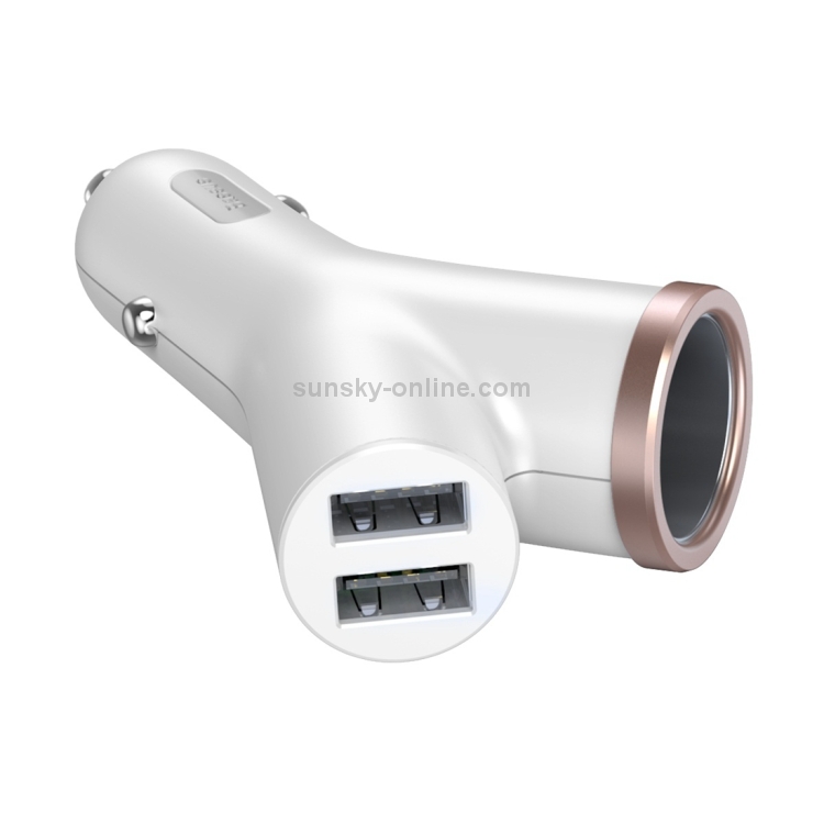 Baseus Y Type Dual USB + Cigarette Lighter Extended Car Charger(White) Baseus Y Type Dual USB + Cigarette Lighter Extended Car Charger(White)