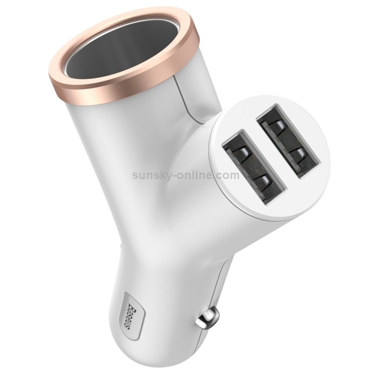 Baseus Y Type Dual USB + Cigarette Lighter Extended Car Charger(White) Baseus Y Type Dual USB + Cigarette Lighter Extended Car Charger(White)