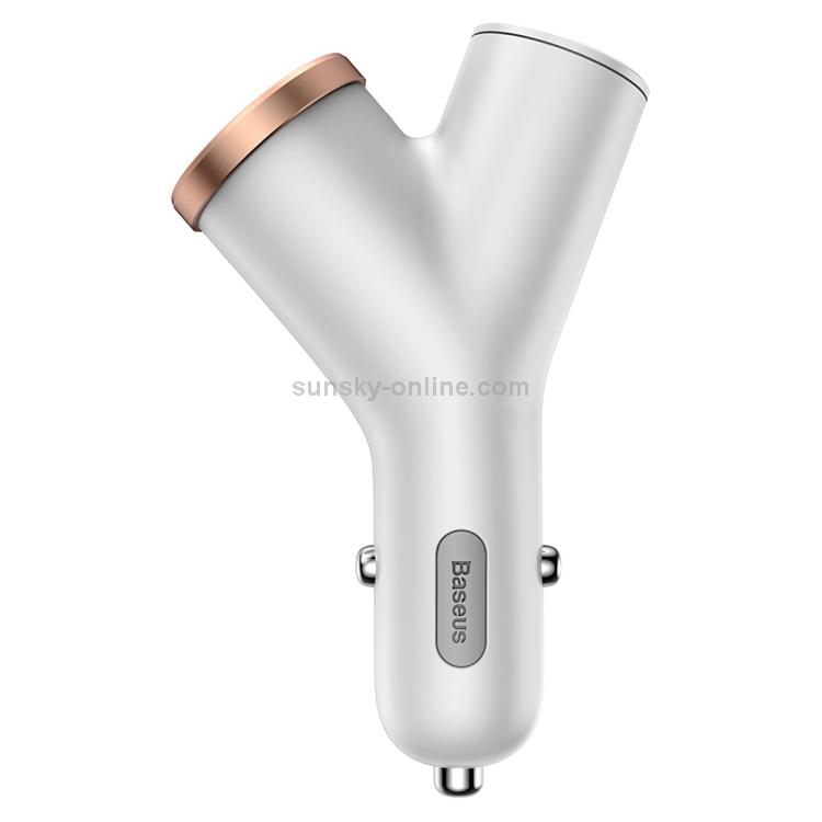 Baseus Y Type Dual USB + Cigarette Lighter Extended Car Charger(White) Baseus Y Type Dual USB + Cigarette Lighter Extended Car Charger(White)