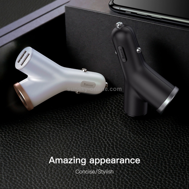 Baseus Y Type Dual USB + Cigarette Lighter Extended Car Charger(White) Baseus Y Type Dual USB + Cigarette Lighter Extended Car Charger(White)