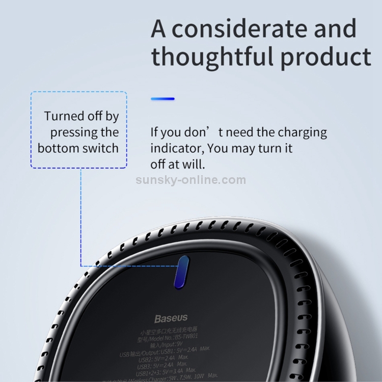 Baseus 2 in 1 9V 3.4A 3 USB Ports Small Star Sky Wireless Fast Charger(Black) Baseus 2 in 1 9V 3.4A 3 USB Ports Small Star Sky Wireless Fast Charger(Black)
